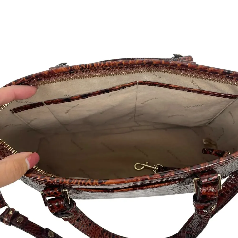Brahmin Mini Asher Tote Satchel Bag Pecan Melbourne Brown Croc Embossed